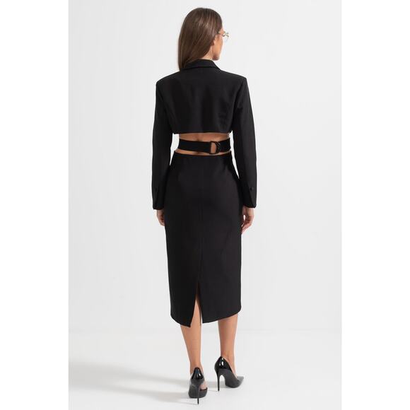 NWT SIERRA DARIEN ELEGANT FITTED DRESS WITH SIDE AND BACK CUTOUTS BLACK - Picture 2 of 6